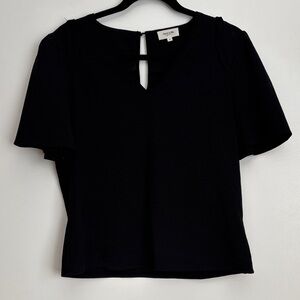 Black V-Neck Blouse with ruffle detail